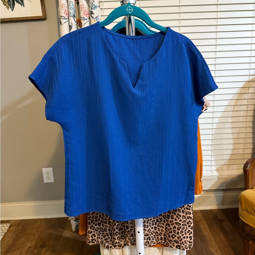 SHEIN Blue Boxy Short Sleeve Blouse